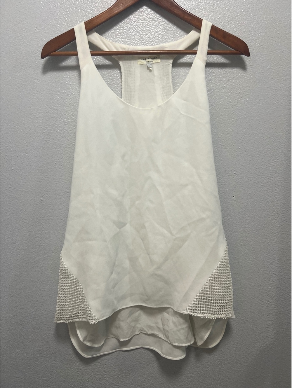 Rag & Bone Ivory White Mixed Media Mesh Side Tank Top Size large